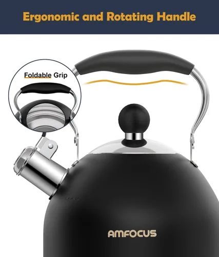 Miniatura 4 de Hervidor de té, hervidor de té silbante de acero inoxidable de 2 cuartos, tetera silbante para estufa con mango plegable ergonómico, tetera pequeña