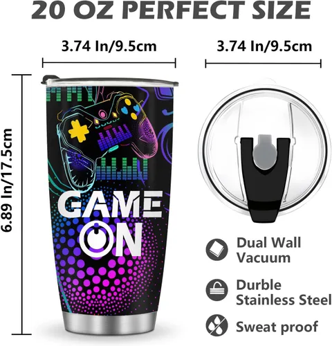 Miniatura 5 de Jekeno Taza de Jugador para Chicos - Taza de Juego de 20oz de Acero Inoxidable para Niños, Adolescentes, Hombres, Hijo, Papá, Novio, Esposo, Padre