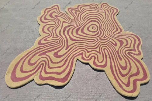 Miniatura 5 de Alfombra de forma irregular con patrón de ilusión copetuda a mano, 100% lana, hecha a mano (color multicolor, 4 x 4 pies)