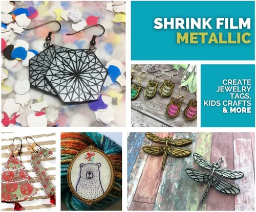 Miniatura 4 de Grafix Película retráctil metálica, hojas opacas doradas de 8.5 x 11 pulgadas, diseña tu arte y encogerlo para crear joyas, adornos, manualidades