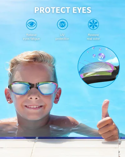 Miniatura 4 de gafas de natación para niños con pinza para la nariz, tapones para los oídos, puente de nariz para niños de 3 a 15 años Negro
