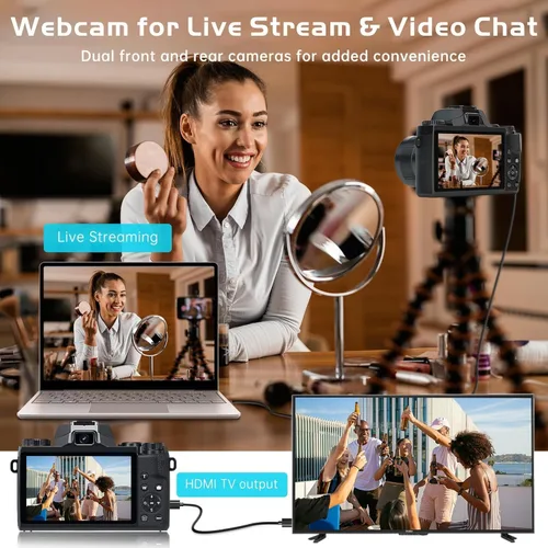 Miniatura 7 de Cámara digital 8K para fotografía, WiFi y cámara de vlogging con pantalla táctil de 4 pulgadas para YouTube con doble lente, cámaras de vlog de 64
