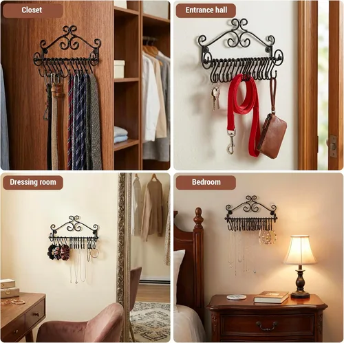 Miniatura 4 de Estante Montado en la pared diseño de espirales de metal negros de almacenamiento de cosméticos c/20 Collares para colgar – MyGift