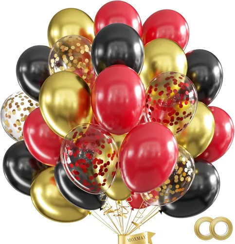 Miniatura 11 de Juego de 62 globos de 12 pulgadas, color negro, blanco, plateado, globos de fiesta con confeti plateado metálico blanco y negro con cintas