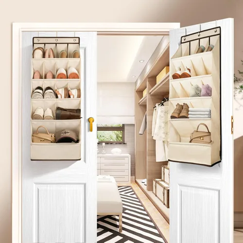 Miniatura 9 de FENTEC 1 paquete de organizadores de zapatos para colgar sobre la puerta, organizador de zapatos colgante con bolsillo profundo grande para zapatos