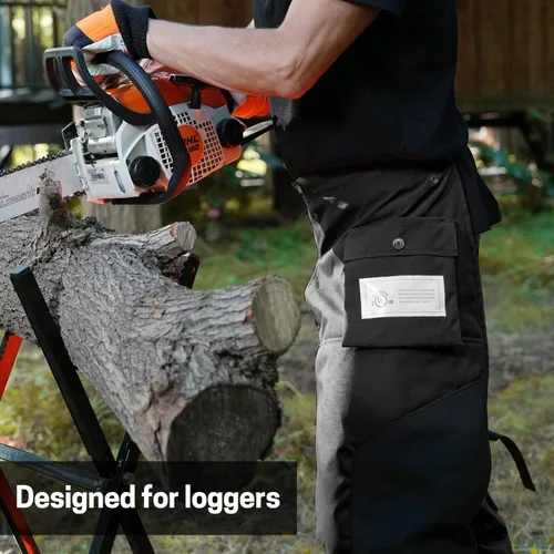 Miniatura 8 de Delantal protector de 8 capas para motosierra, pantalones ajustables para motosierra, para madereros, trabajadores forestales clase A Negro