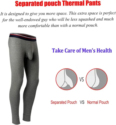 Miniatura 6 de Ouruikia Pantalones de ropa interior térmica para hombre, pantalones térmicos largos con bolsa separada