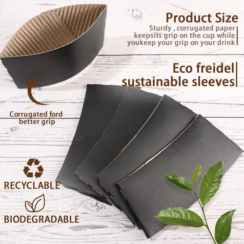 Miniatura 4 de Thenshop 100 fundas de café negras desechables para tazas de café, papel kraft corrugado, cartón, aislante para bebidas y bebidas de 12, 16, 20, 22