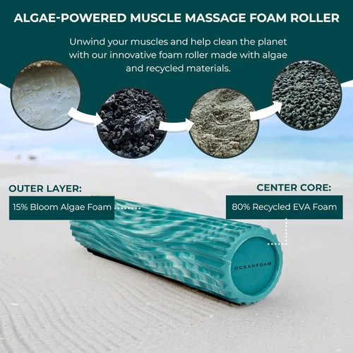 Miniatura 7 de Oceanfoam Tidal Roller - Jade y Seafoam marmoleado - Rodillo de espuma de masaje muscular para dolor de espalda y estiramientos - Textura de onda