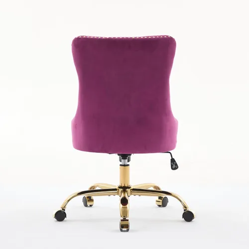 Miniatura 7 de Silla de oficina en casa de terciopelo con base de metal dorado y ribete de cabeza de clavo, moderna silla de trabajo tapizada giratoria tapizada