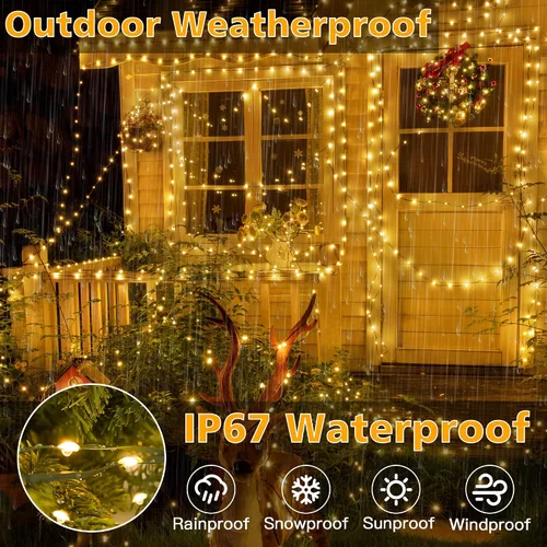 Miniatura 3 de Ollny Luces de Navidad, 198 pies, 600 LED para exteriores, impermeables, con enchufe, luces para árbol de Navidad con 8 modos, control remoto