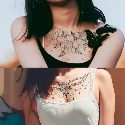 Miniatura 4 de GLARYYEARS Tatuajes temporales para debajo del busto y pecho para mujeres y niñas, paquete de 6, tatuajes falsos negros, realistas, grandes