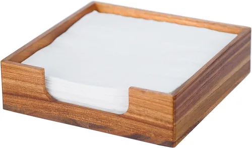 Miniatura 8 de Servilletero de cóctel de acacia para mesa, servilletero de madera, bandeja cuadrada plana para servilletas de bebidas, portaservilletas de cóctel