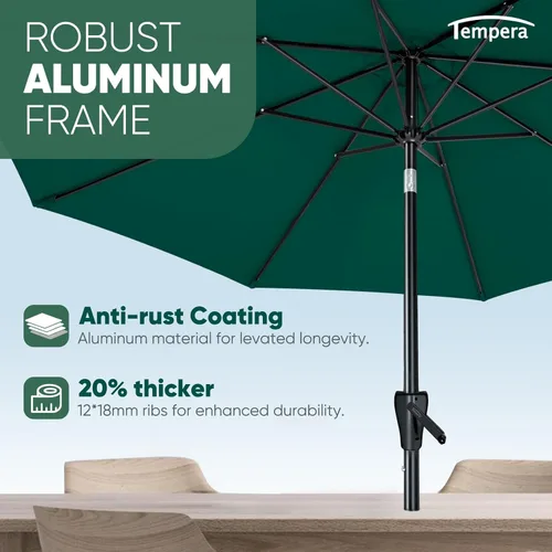 Miniatura 4 de Tempera Patio Market - Sombrilla de mesa para exteriores con botón de inclinación y manivela, sombrilla grande con poste resistente y toldo Verde