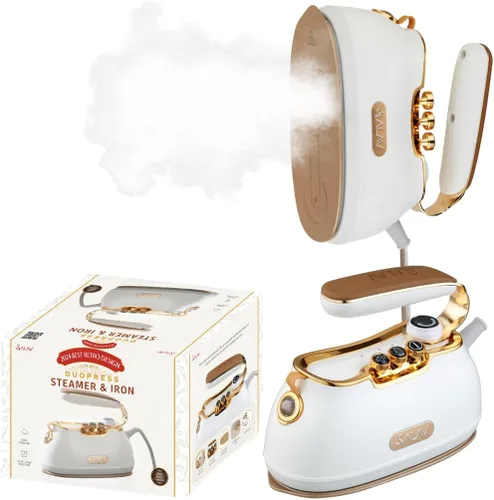 Miniatura 10 de SALAV Retro Edition Duopress - Vaporizador y plancha de mano, placa de cerámica, 1000 W, vapor sin goteo, vapor vertical y horizontal, esmeralda