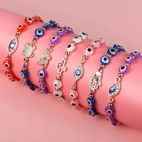 Miniatura 3 de Tacobear 12Pcs Evil Eye Bracelets Women Teen Girl Jewelry Gift Bulk Adjustable String Crystal Alloy Butterfly Heart Tortoise Handmade Braided
