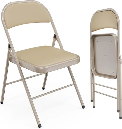 Miniatura 13 de VINGLI 1 paquete de sillas plegables con asientos acolchados, estructura metálica con asiento y respaldo de cuero sintético, capacidad de 350 Negro