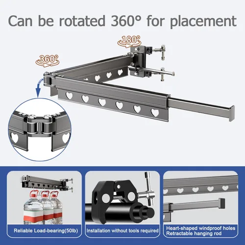 Miniatura 4 de Tendedero de ropa para caravana mejorado, colgador telescópico de lavandería trapezoidal de 50 pulgadas, aluminio de aviación, plegable y resistente