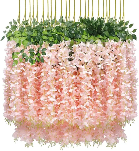 Miniatura 11 de U'Artlines - Juego de 36 piezas (total 139 pies) de enredaderas artificiales de glicinas y ratán, guirnaldas colgantes de flores de seda para Blanco