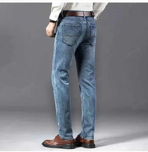 Miniatura 7 de JANTTAWEAR Vaqueros rectos regulares para hombre, jeans elásticos rasgados