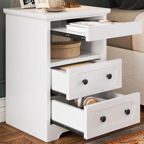 Miniatura 11 de Mesita de noche LIKIMIO, mesa de noche moderna con 2 cajones, estante abierto, mesa auxiliar con bandeja extraíble, mesa auxiliar de madera