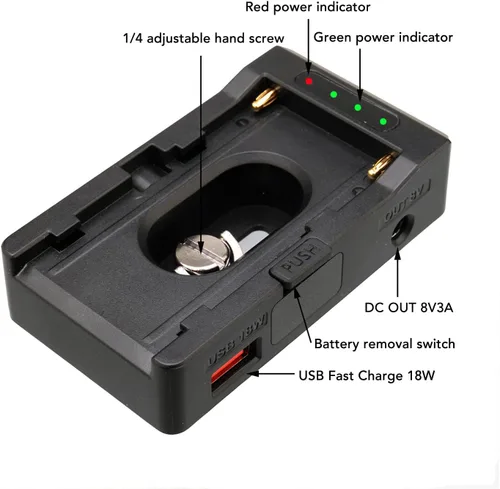 Miniatura 4 de Placa adaptador de batería NP F, placa de batería NPF multiuso, puerto de salida DC12V DC8V 18W USB para batería NP F970 F750 F550