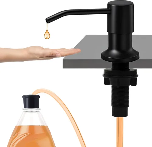 Dispensador de jabón para fregadero de cocina, bomba dispensadora de jabón para debajo del fregadero, buena ventosa, tubo de extensión de 47 Negro