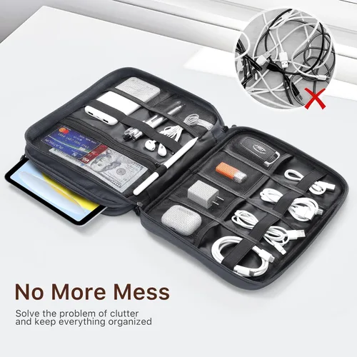 Miniatura 6 de Dadanism Funda organizadora de artículos electrónicos, organizador de cables de doble capa para cable, iPhone, iPad, cargadores, organizador