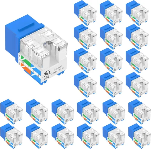 Miniatura 13 de VCE Conector Keystone Cat6 RJ45 con certificación UL, paquete de 25, adaptador de conector Keystone de presión de 90 grados, perfil delgado, naranja