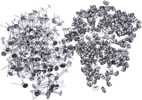 Miniatura 4 de 100 piezas de aretes de acero inoxidable para aretes, almohadillas planas, 100 piezas de aretes de mariposa, 100 unidades de aretes de bala, total