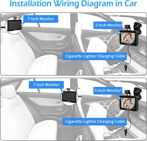 Miniatura 8 de Itomoro Cámara de coche para bebé, 5 pulgadas + 7 pulgadas 1080P cámara de bebé de doble pantalla con video bidireccional, música y reproducción