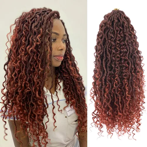 Miniatura 46 de Cabello de Crochet de 8 Pulgadas para Mujeres Negras, 7 Paquetes de Cabello de Crochet Goddess Locs con Puntas Rizadas, Locs Falsos Cortos con Bucle