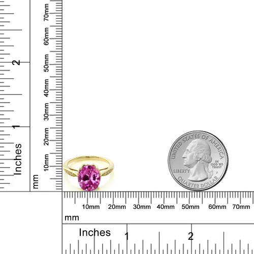 Miniatura 81 de Gem Stone King Anillo de compromiso de oro amarillo de 14 quilates de 2-3 quilates con piedra preciosa ovalada de 0.394 x 0.315 in y diamantes