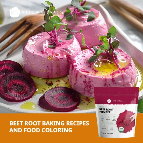 Miniatura 6 de Kate Naturals Polvo de raíz de remolacha orgánica para batidos, hornear y jugo. Superalimento de remolacha cruda y colorante alimentario rojo