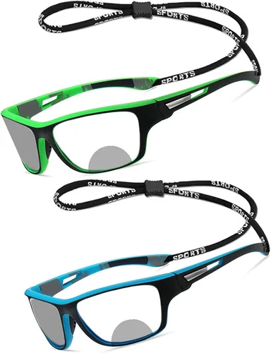 Miniatura 10 de Paquete de 2 gafas de lectura bifocales fotocromáticas de transición para ciclismo para hombres y mujeres, gafas de sol deportivas cuadradas negras