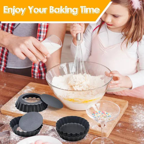 Miniatura 4 de 12 moldes para tarta de huevo, 3 pulgadas mini sartenes con botella suelta, mini conchas antiadherentes, latas de tarta estriadas quiche de acero al