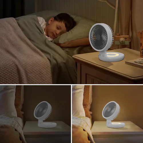 Miniatura 11 de Magshion Ventilador de escritorio plegable de 7.5 pulgadas con luz nocturna, ventilador pequeño oscilante de 120°, 4 velocidades, alimentado por USB