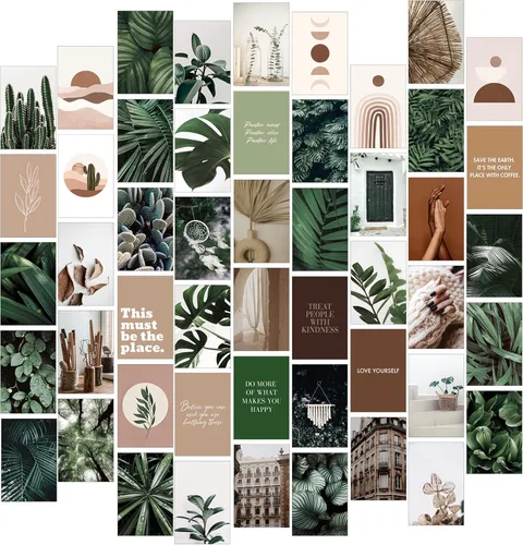 Arte botánico de pared, 50 piezas botánicas de decoración de pared estética, kit de collage de fotos para estética de pared, imágenes de plantas,