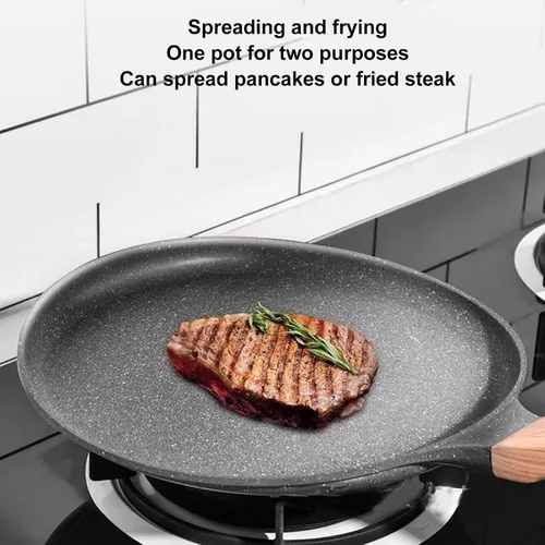 Miniatura 5 de Topyond Sartén para crepas, sartén antiadherente, sartén para tortilla con mango resistente al calor, aleación de aluminio con revestimiento