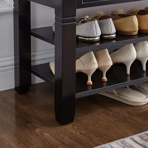Miniatura 8 de Banco de almacenamiento de zapatos con cojín, banco de entrada con banco de almacenamiento de madera maciza para zapatos, ideal para entrada, sala