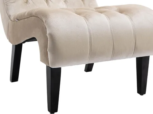 Miniatura 5 de Modern Velvet Armless Accent Living Room Chair,Upholstered Fabric Button Comfortable Leisure Chair with Wooden Legs for Bedroom,Office (Beige Velvet)