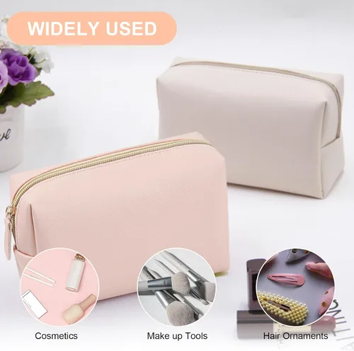 Miniatura 4 de Juego de 8 bolsas de maquillaje preparadas, bolsa de cosméticos de piel sintética, impermeable, portátil, bolsa de aseo de viaje para mujeres