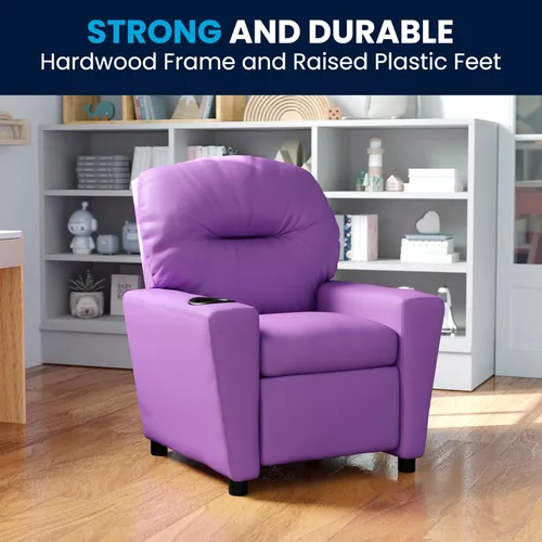 Miniatura 4 de Flash Furniture Chandler LeatherSoft - Silla reclinable para niños con portavasos y reclinable de seguridad, silla reclinable contemporánea