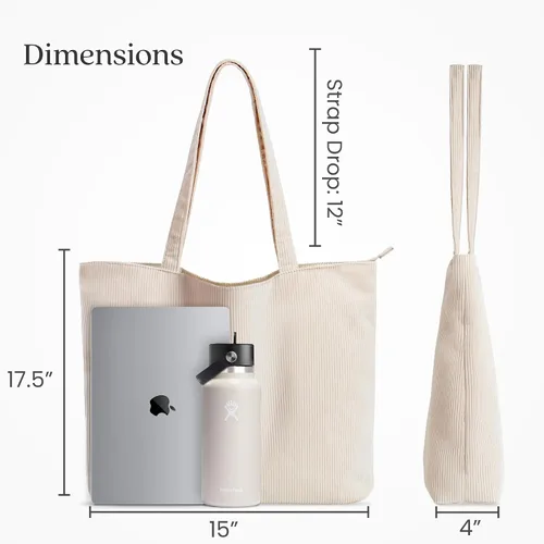 Miniatura 4 de VANDEL Bolso tote de pana para mujeres y hombres con cremallera y bolsillos interiores. Bolso tote con cremallera, bonita bolsa estética