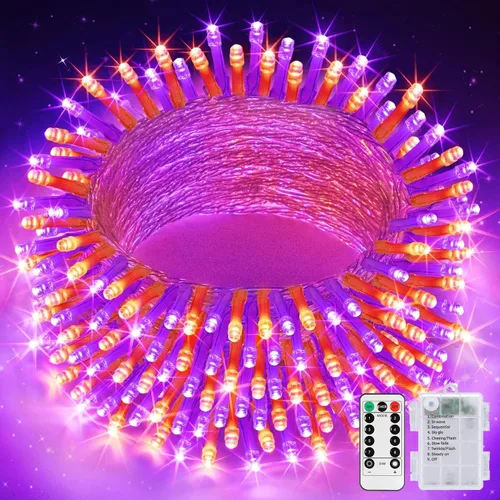 Miniatura 33 de JMEXSUSS Luces de Navidad multicolor que funcionan con pilas con 8 modos de control remoto, impermeables, 33 pies, 100 luces LED de Navidad