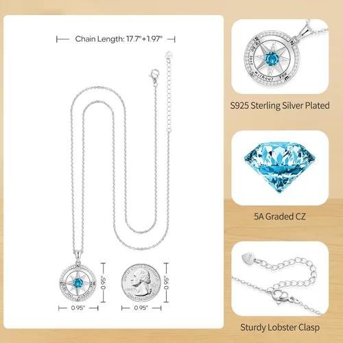 Miniatura 25 de Peeshow Collar para mujer, brújula, piedra natal, joyería de cumpleaños, aniversario, ideas para su novia, regalo romántico de amor en Navidad, día