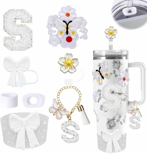 Miniatura 89 de 15 piezas de set de accesorios para vaso Stanley Cup 30oz 40oz con asa, incluye cubierta de pajita de silicona y bota, encanto de asa, encantos