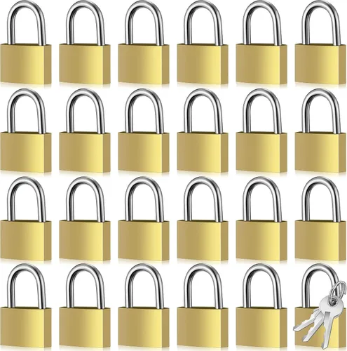 Miniatura 53 de Yaocom 24 piezas de candado con llave de latón sólido, pequeño candado amarillo para gimnasio, candado fuerte con la misma llave para equipaje