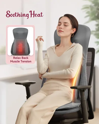 Miniatura 4 de Masajeador Shiatsu de cuello y espalda con calor, masajeador para silla de cuerpo completo con compresión, almohadilla de masaje para silla