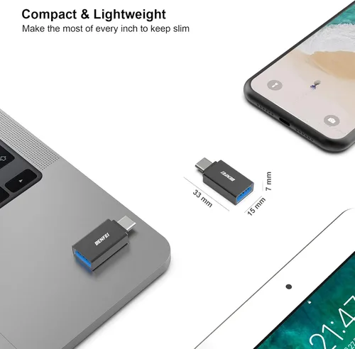Miniatura 7 de BENFEI Adaptador USB C a USB 3.0, paquete de 3 adaptadores USB C a un macho a hembra, compatible con MacBook 2018 2017 2016, Samsung Galaxy Note 8